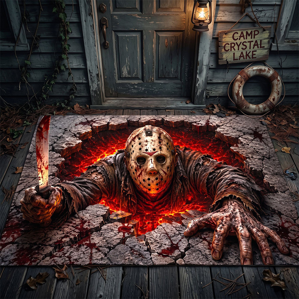 Friday the 13th Jason Voorhees Fright Night Doormat Halloween Decor Gift For Horror Movie Lover