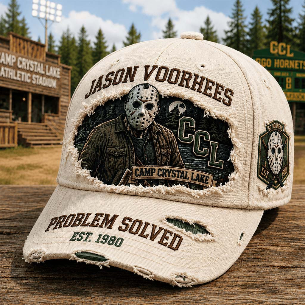 Friday the 13th Merch Jason Voorhees Camp Crystal Lake Hat Problem Solved Hat Horror Fan Gifts