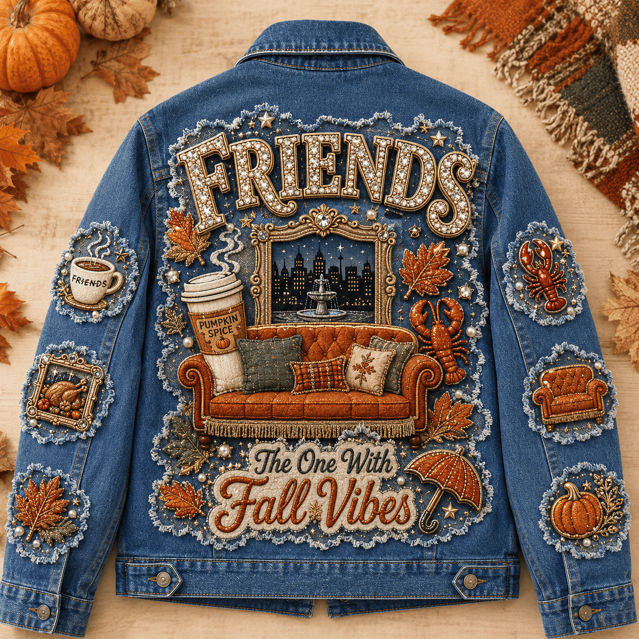 Friends The One With Fall Vibes Denim Jacket Autumn Outfits Cool Gifts For BFF