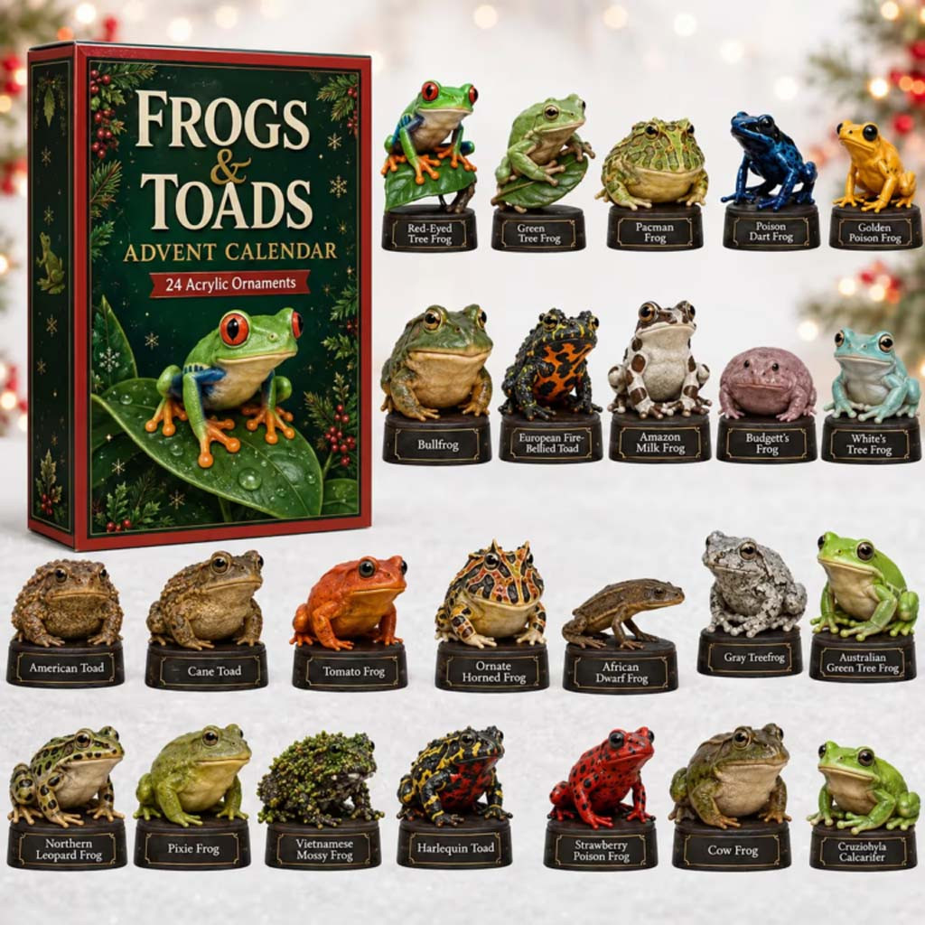 Frogs And Toads Advent Calendar 24 Days of Christmas Ornaments Xmas Gift For Amphibian Lovers