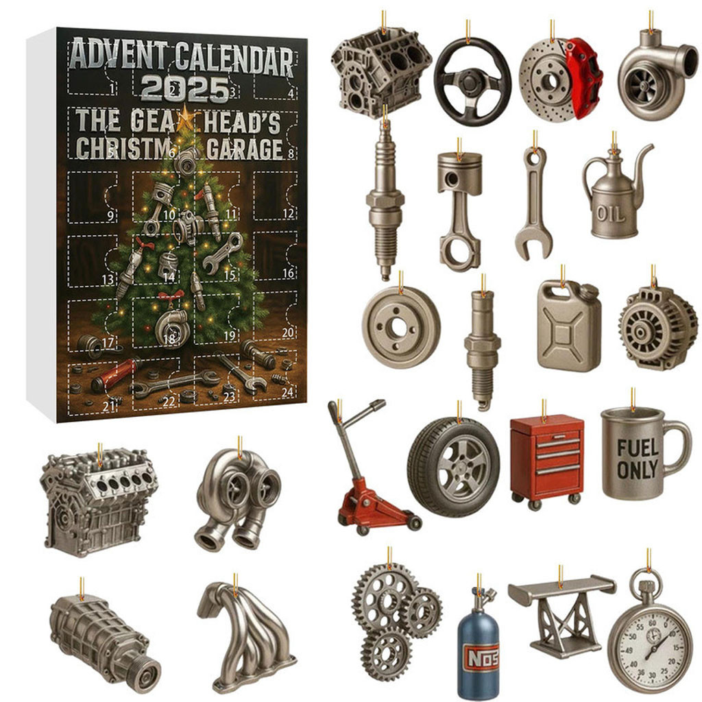 Gearheads Christmas Garage Advent Calendar 2026 24 Days Car Parts Acrylic Ornaments Xmas Gifts