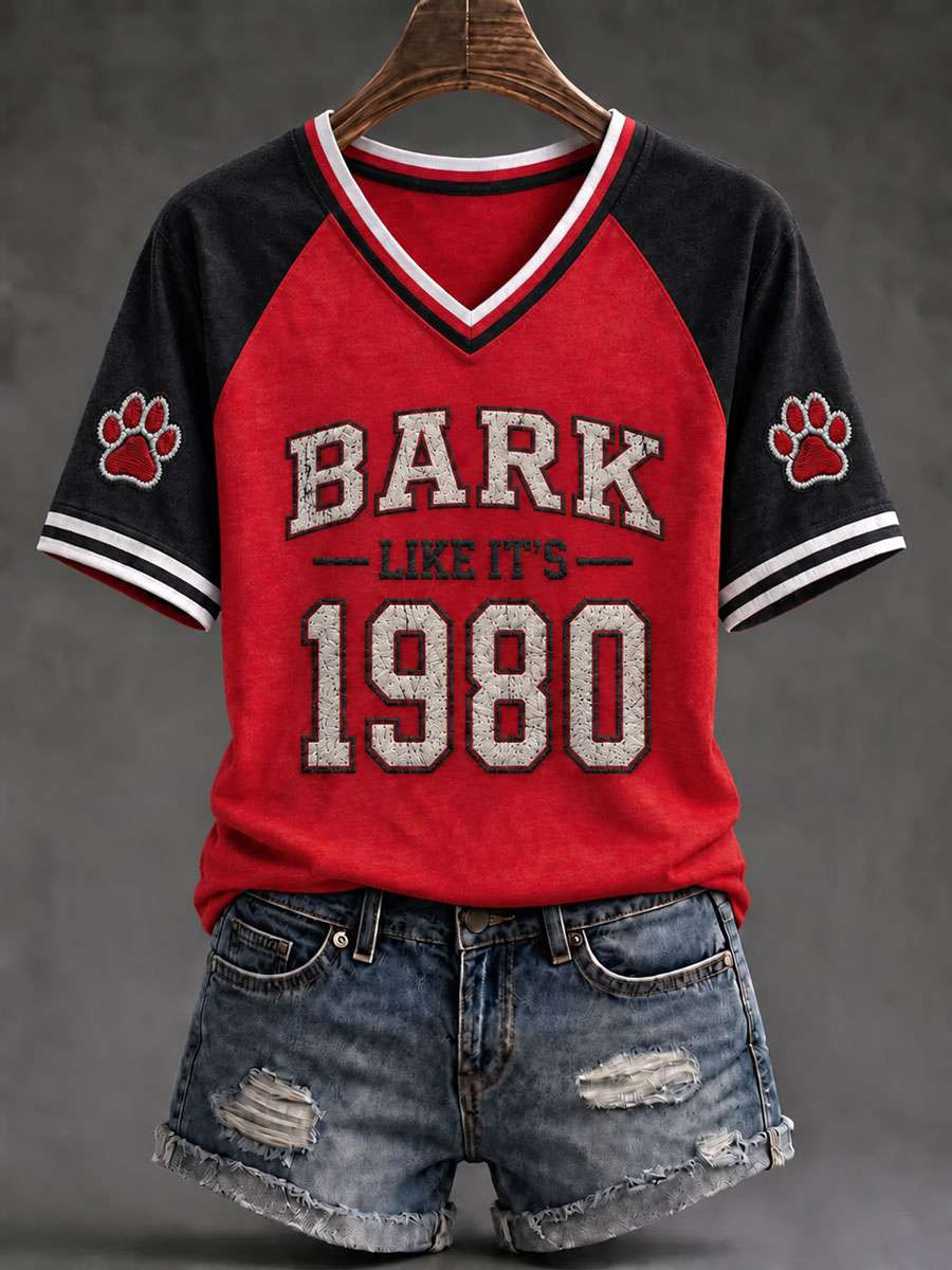 Georgia Bulldogs Merch Bark Like It's 1980 Georgia Football V-Neck Shirt Game Day Gifts For Her