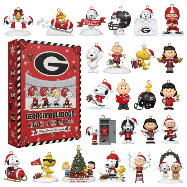 Georgia Bulldogs Snoopy Holiday Advent Calendar 24 Days Christmas Mystery Ornaments Bulldogs Merch - Image 2