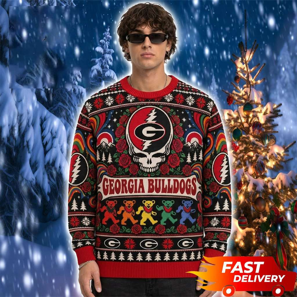 Georgia Bulldogs x Grateful Dead Merch Dancing Bears Skull Roses Christmas Ugly Sweater Gifts