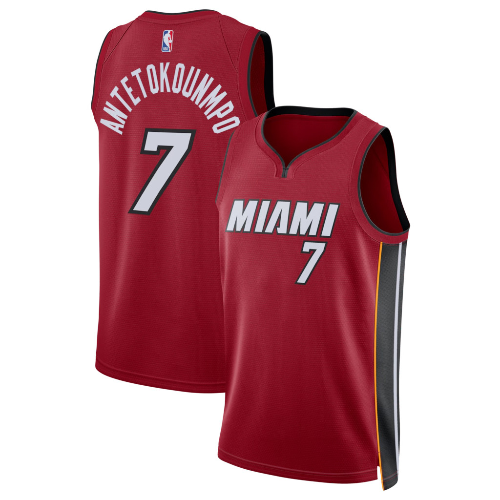 Giannis Antetokounmpo Merch 2026 Miami Heat #7 Giannis Antetokounmpo Swingman Jersey Red