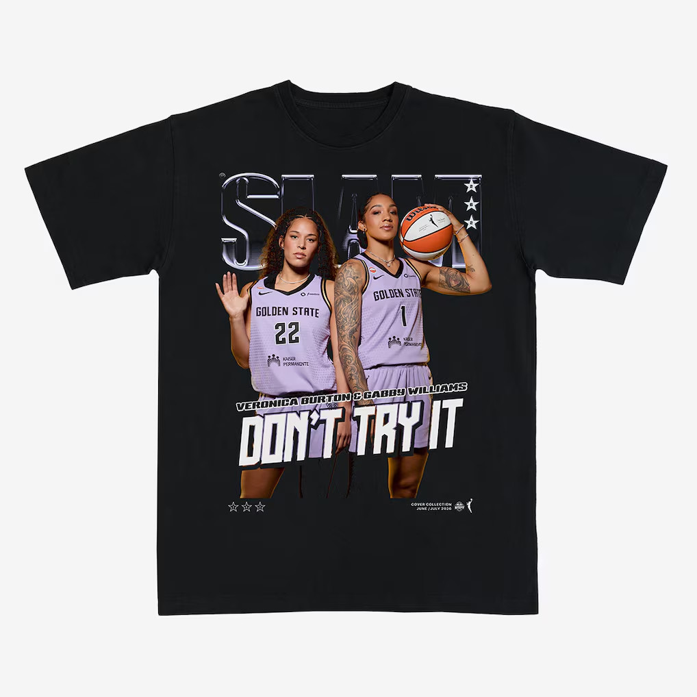 Golden State Valkyries Merch 2026 SLAM Gabby Williams And Veronica Burton Cover T-Shirt Black