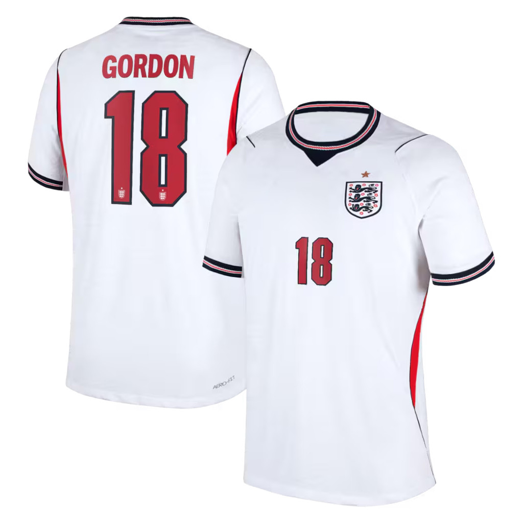 Gordon #18 England Home Match Jersey England World Cup 2026 Merch FIFA WC Apparel Fan Gifts