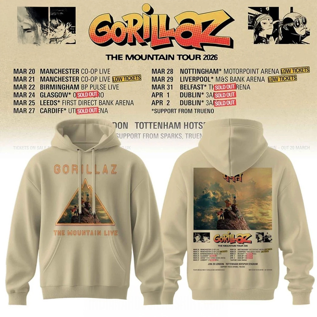 Gorillaz 2026 The Mountain Tour Hoodie Gorillaz Merch Great Father's Day Presents