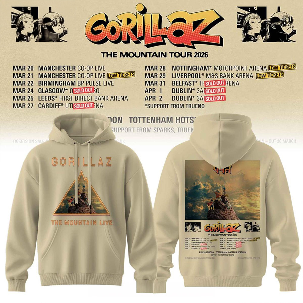 Gorillaz 2026 The Mountain Tour Hoodie Gorillaz Merch Music Gift Ideas For Guys