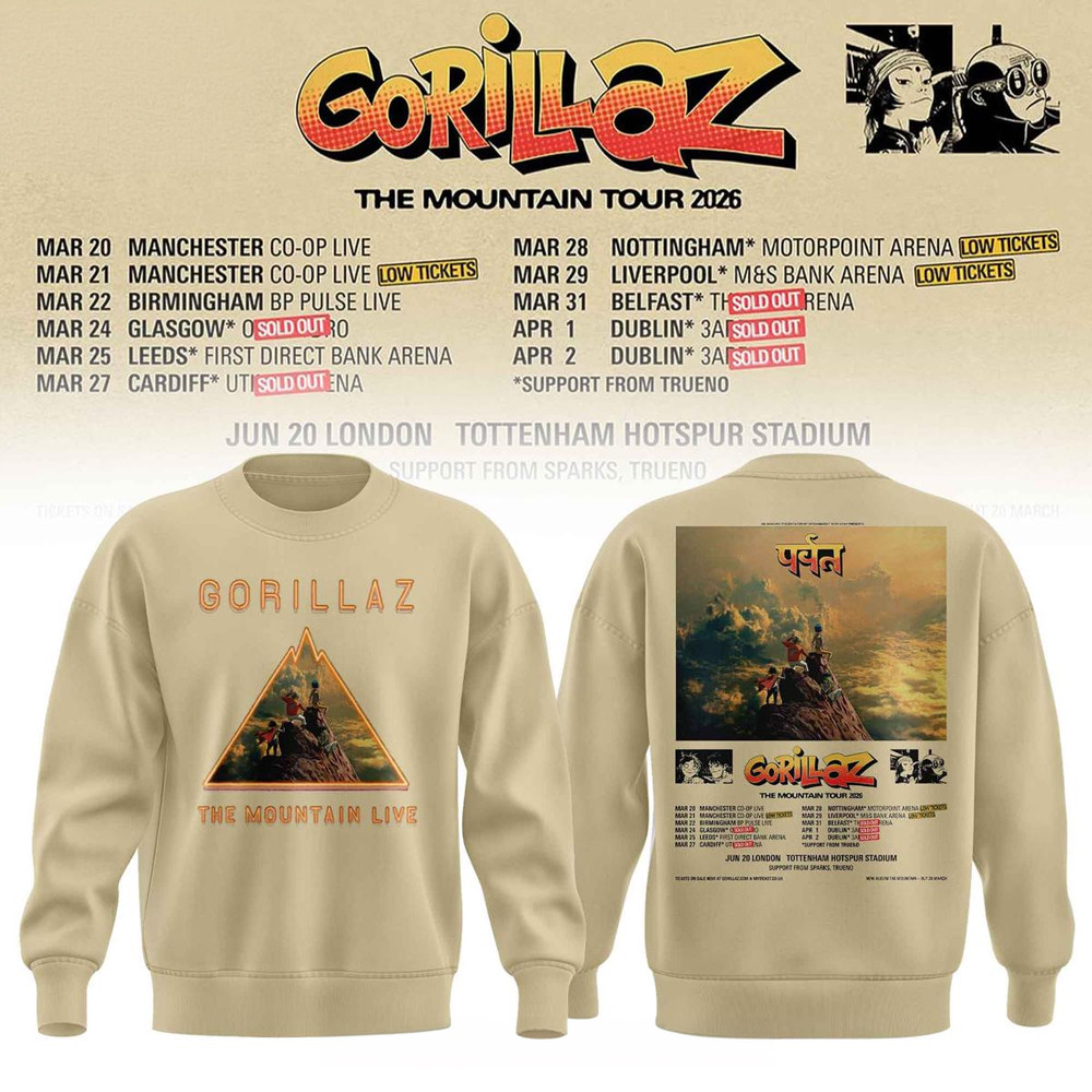 Gorillaz 2026 The Mountain Tour Sweatshirt Gorillaz Merch Gifts For Band Fans