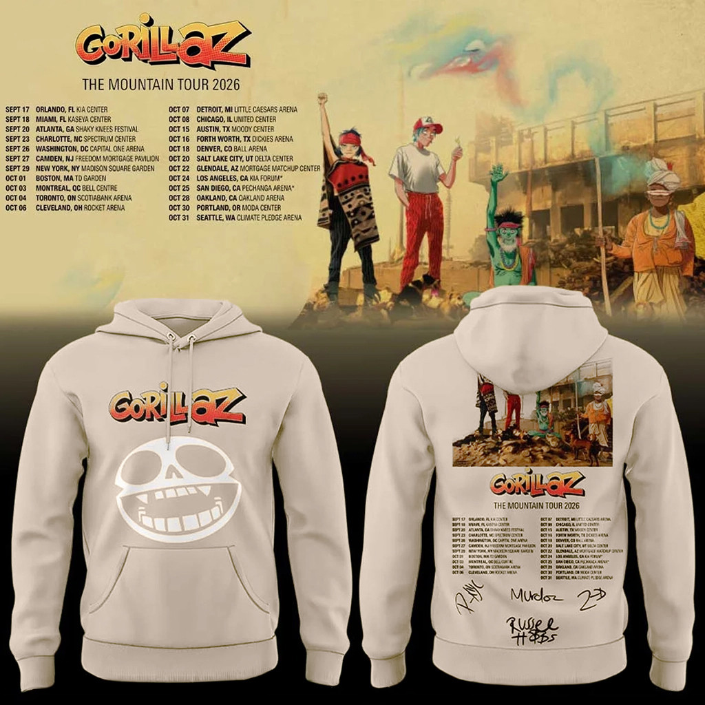 Gorillaz The Mountain Tour 2026 Signature Hoodie Gorillaz Tour Merch Gifts For Band Fans