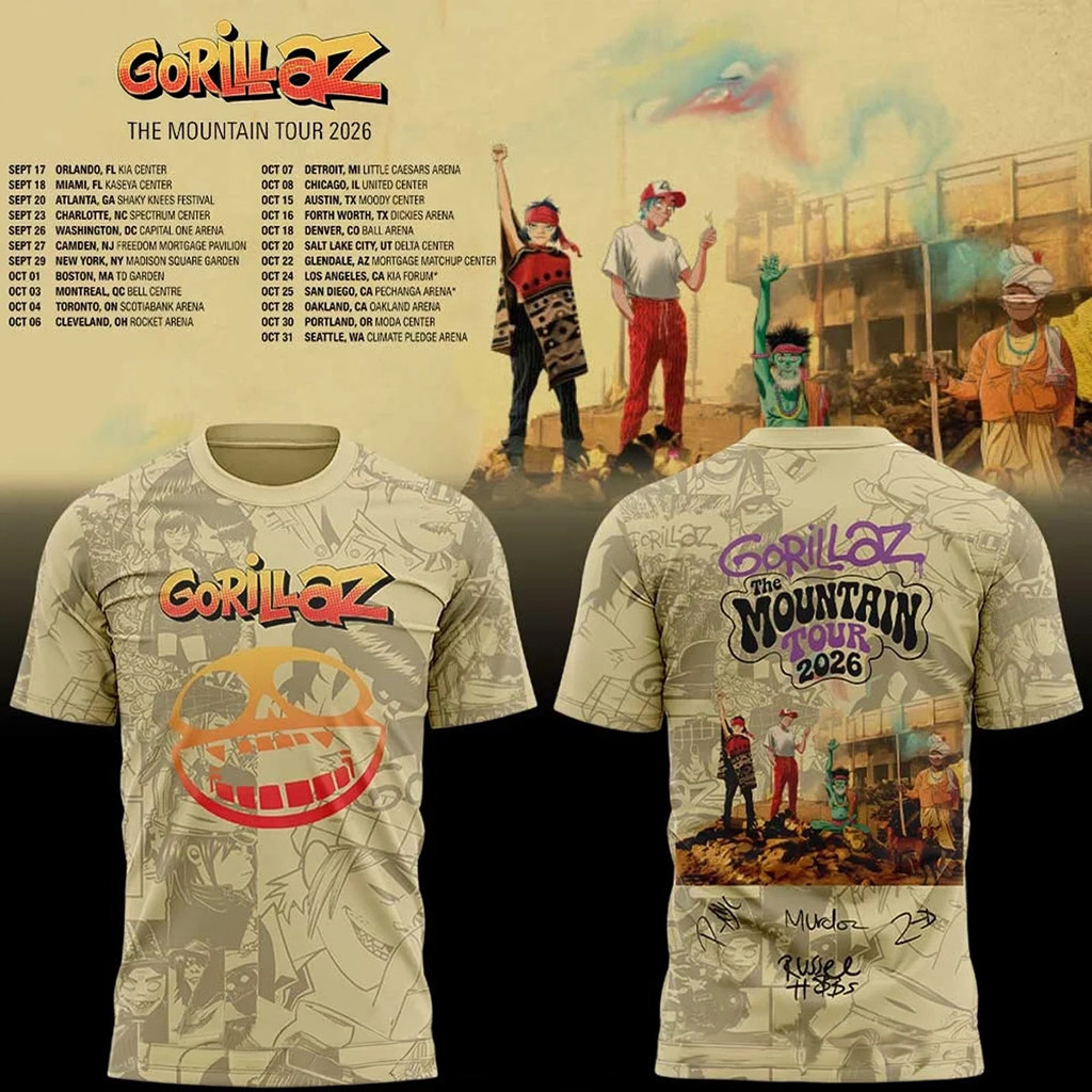Gorillaz The Mountain Tour 2026 Signature Shirt Gorillaz Merch Gifts For Music Lover