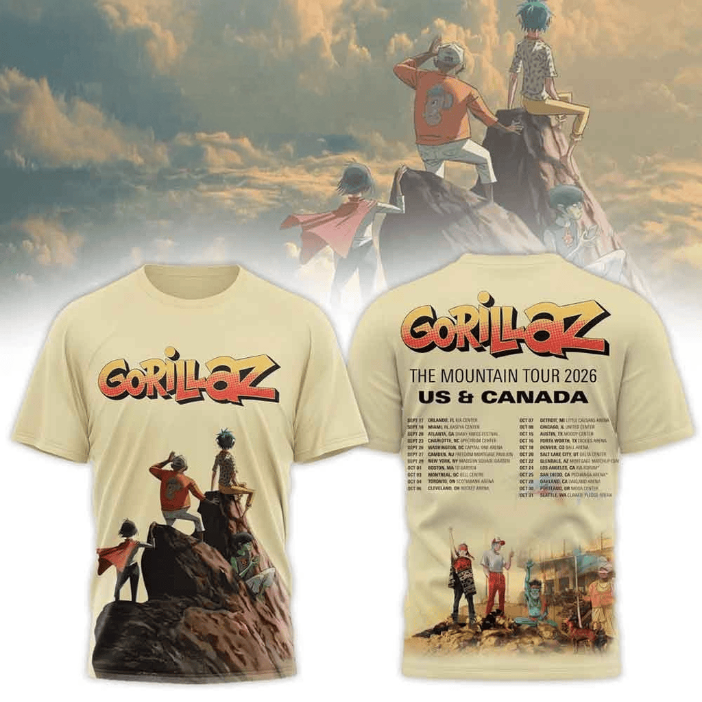 Gorillaz The Mountain Tour 2026 T-Shirt US And Canada Tour Dates Graphic Shirt Gorillaz Merch