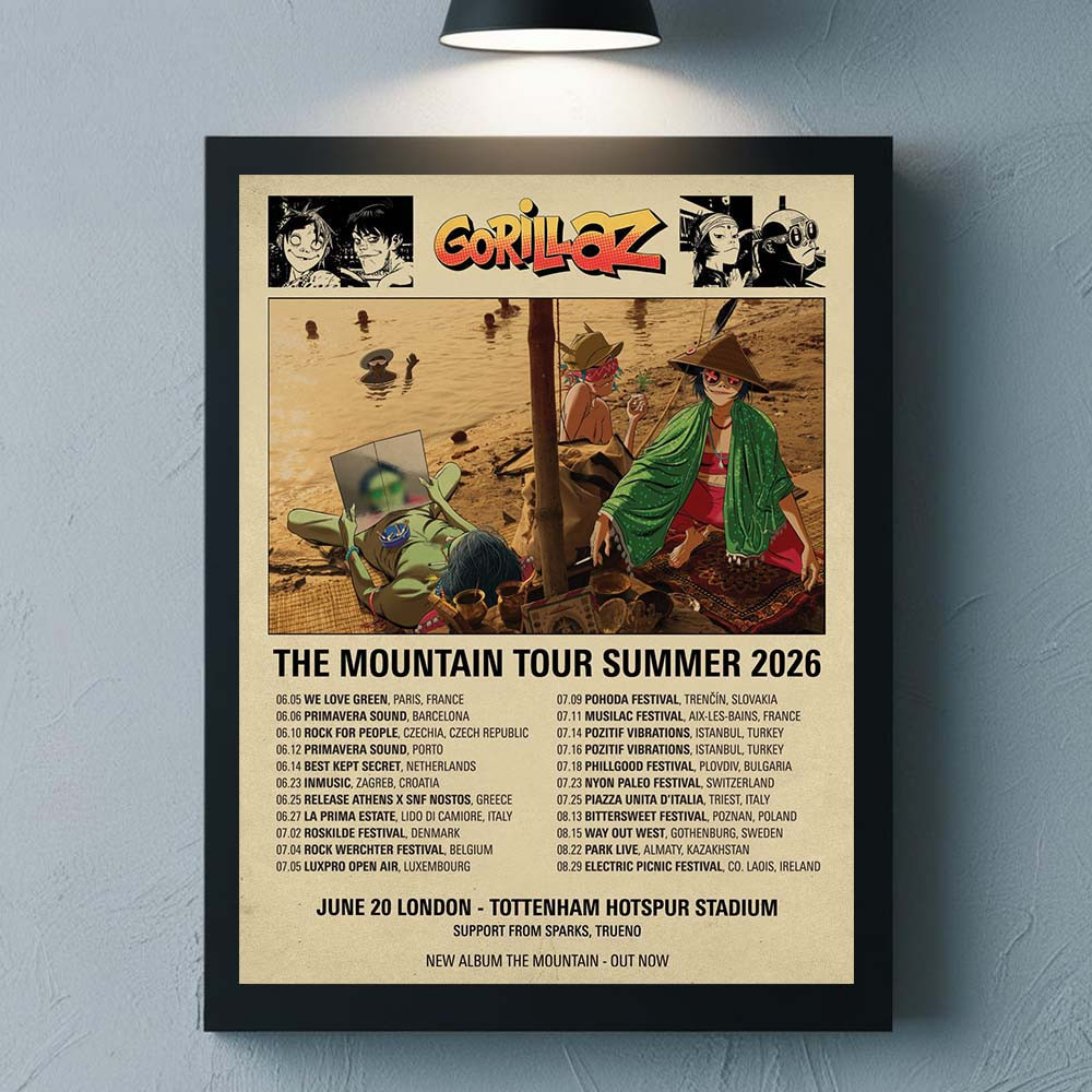 Gorillaz The Mountain Tour Summer 2026 Schedule Tour Dates Poster Gorillaz Merch Home Decor