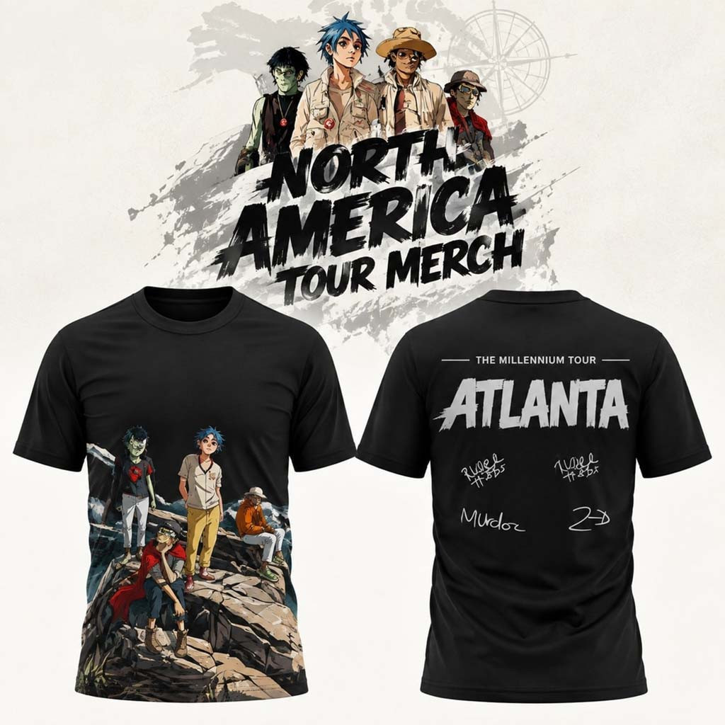 Gorillaz The North American Mountain Tour 2026 T-Shirt Atlanta Shirt Gorillaz Merch Fan Gifts