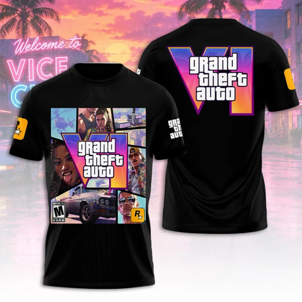 Grand Theft Auto VI T-Shirt Black GTA 6 Merch 2026 Perfect Gift For Game Lovers