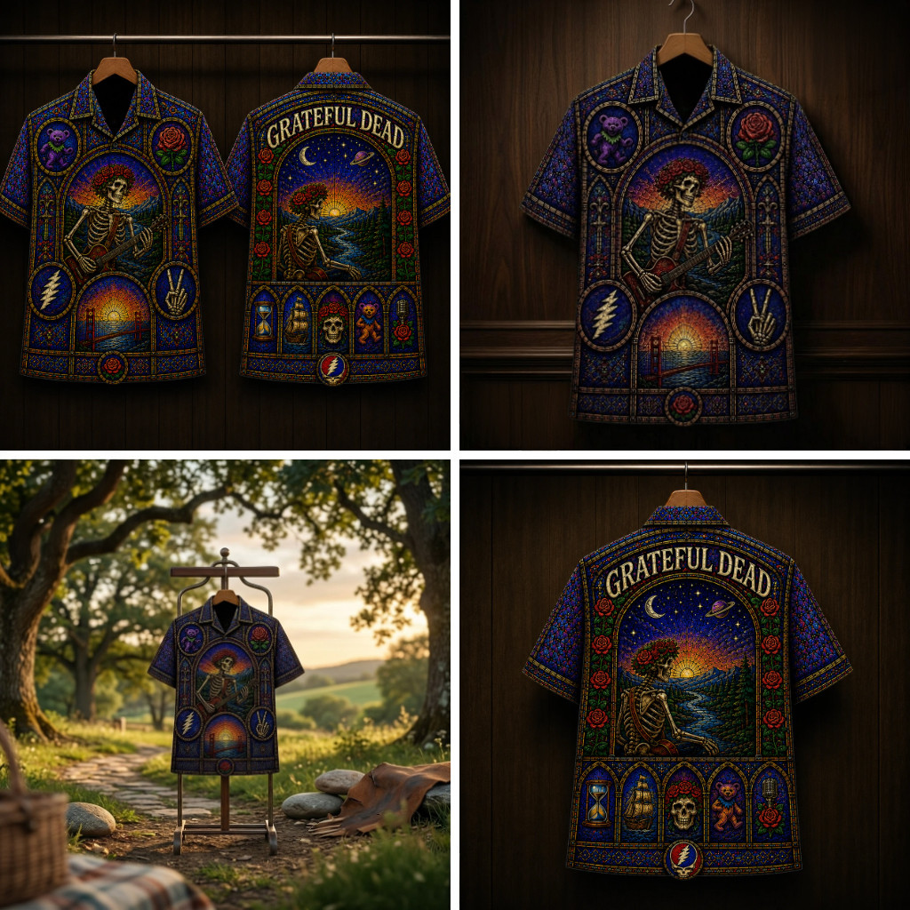 Grateful Dead Cathedral Window Stained Glass Hawaiian Shirt Grateful Dead Merch Gift For Fans