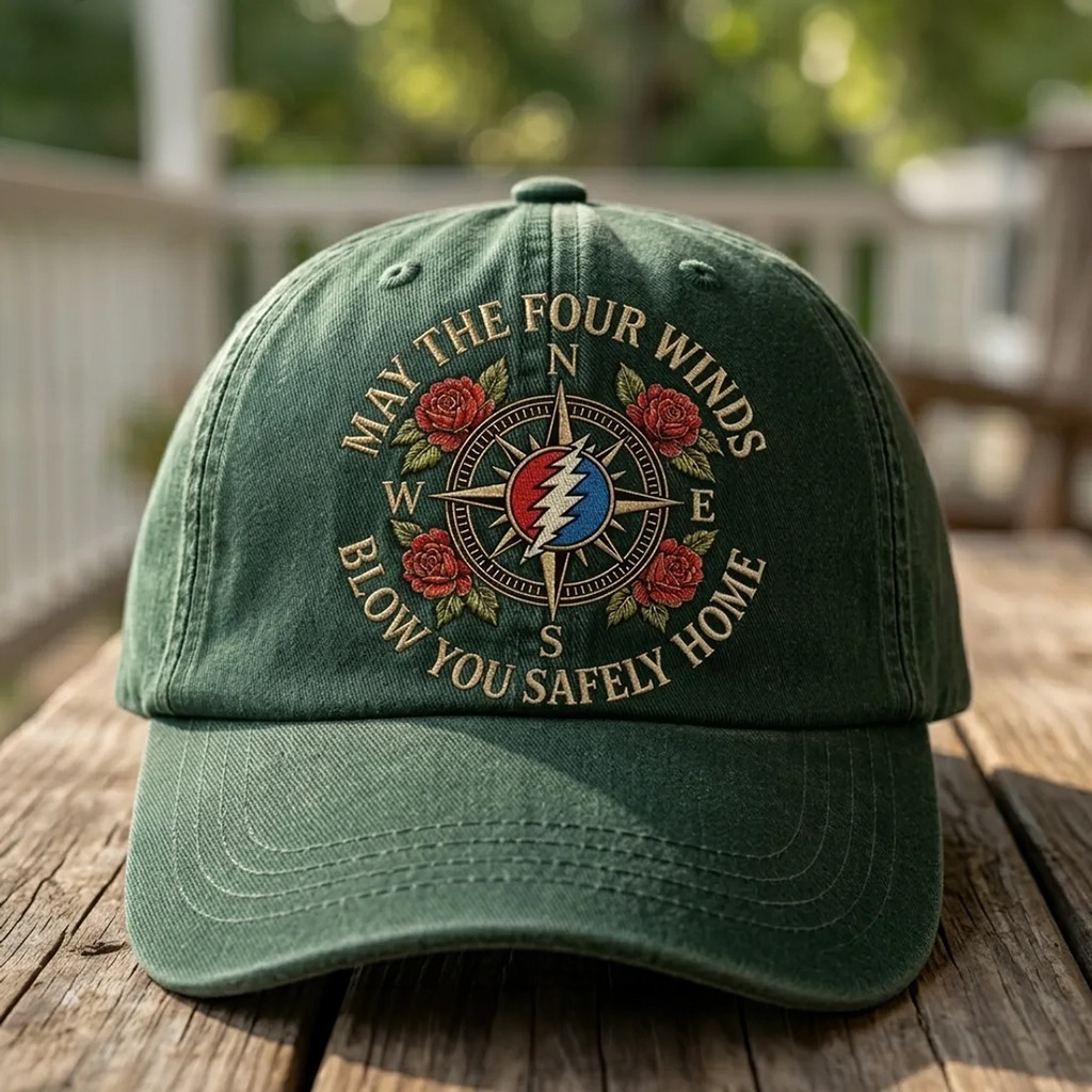 Grateful Dead Compass Rose Lyric Hat May The Four Winds Blow You Safely Home Cap Fan Merch