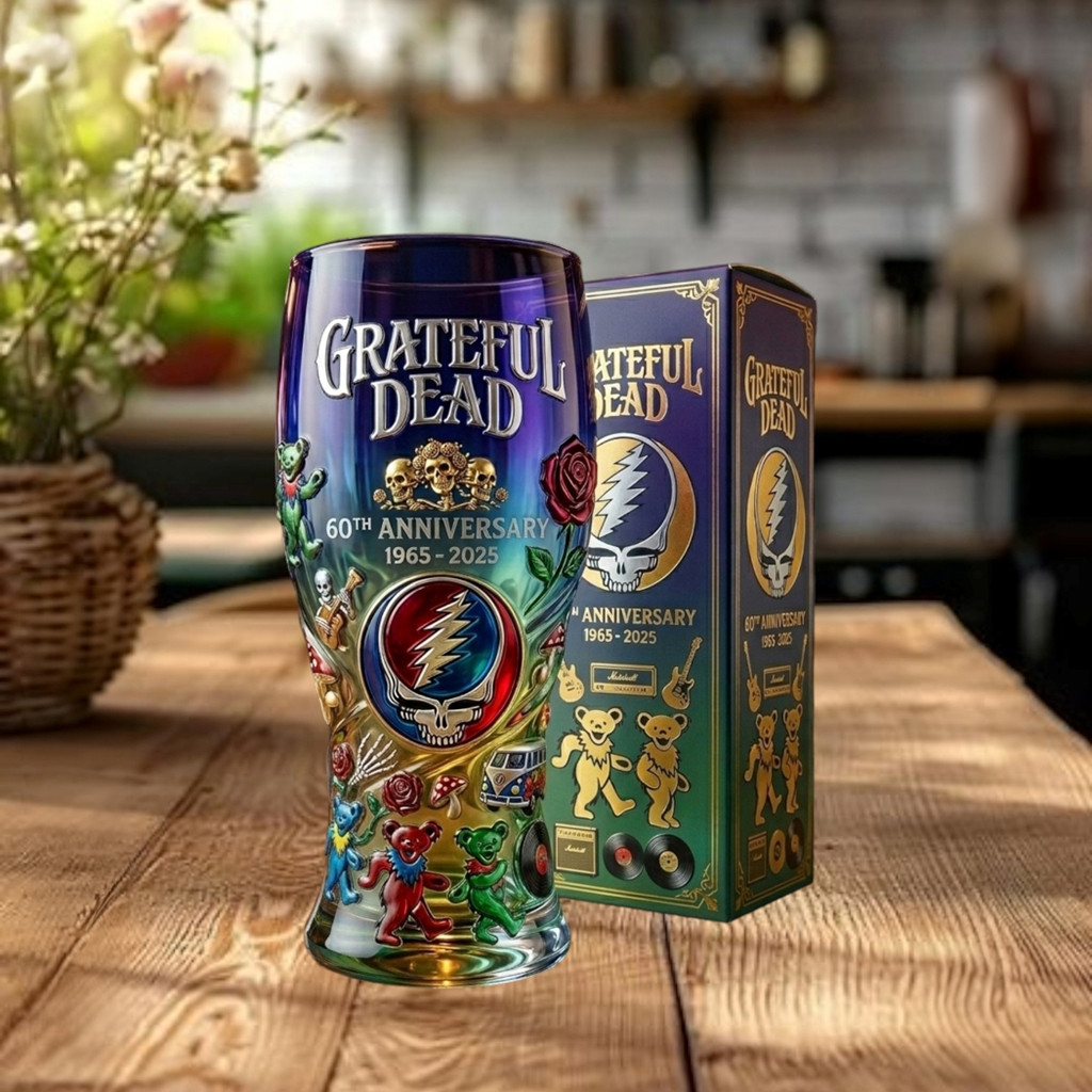 Grateful Dead Merch 60th Anniversary Dancing Bears Beer Glass Gifts For Music Lovers