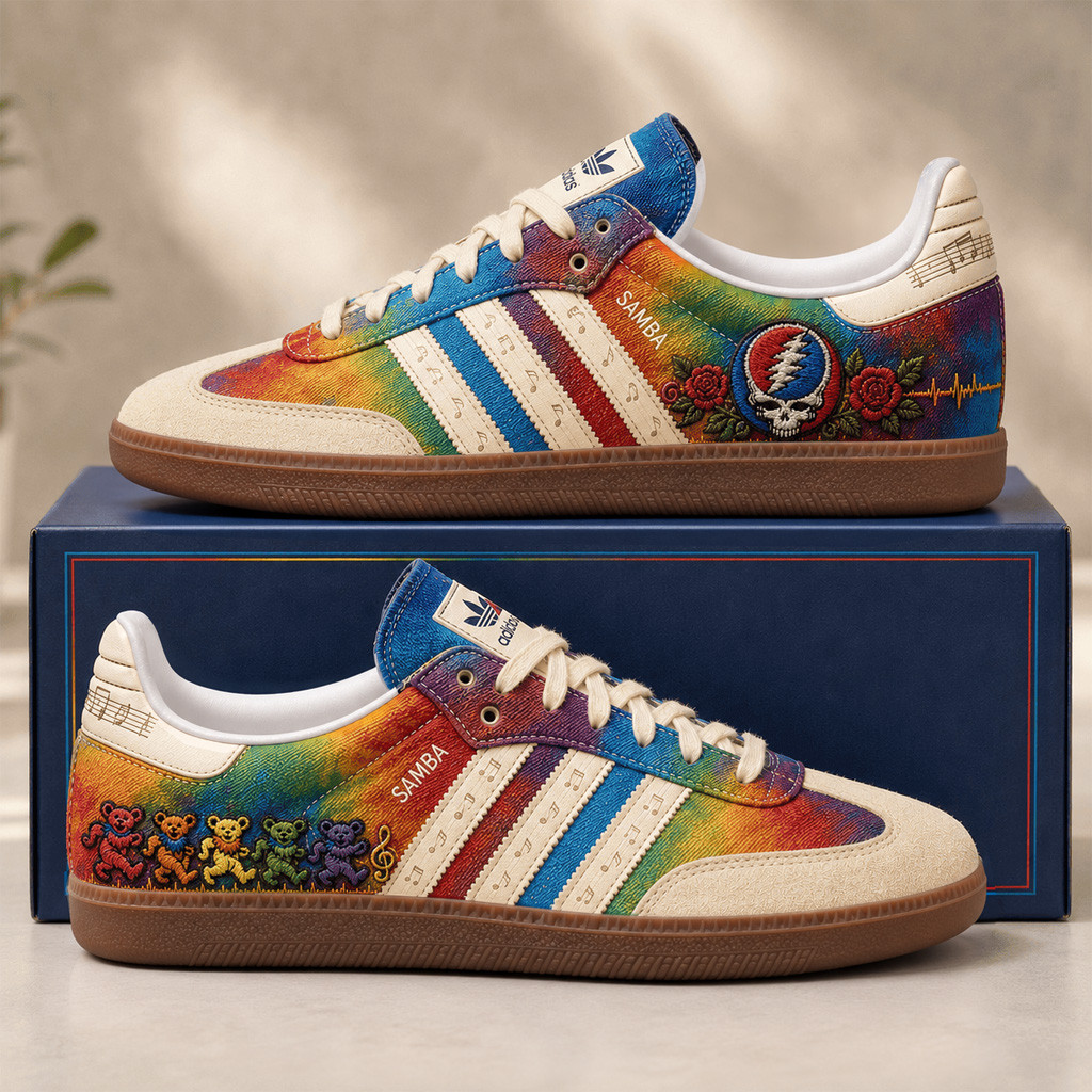 Grateful Dead Merch Dancing Bears Sneakers Tie Dye Steal Your Face Shoes Gifts For Deadheads