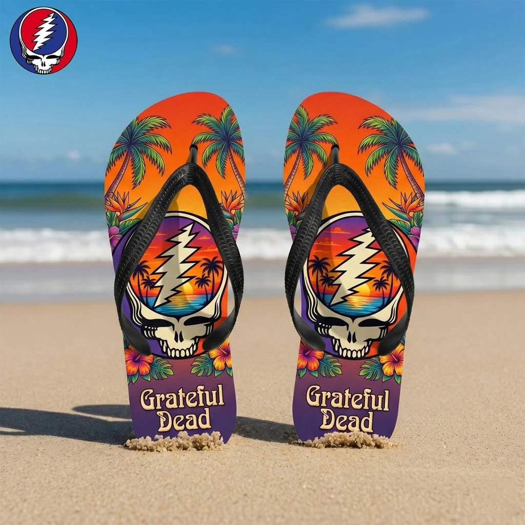 Grateful Dead Psychedelic Surfing Skeleton Beach Flip Flops Grateful Dead Merch Best Fan Gift