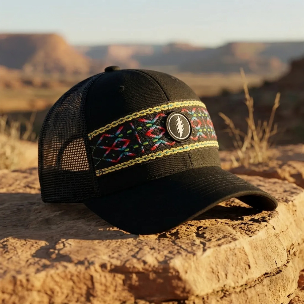 Grateful Dead Steal Your Face Aztec Black Trucker Hat 2026 Grateful Dead Merch Gift For Fans