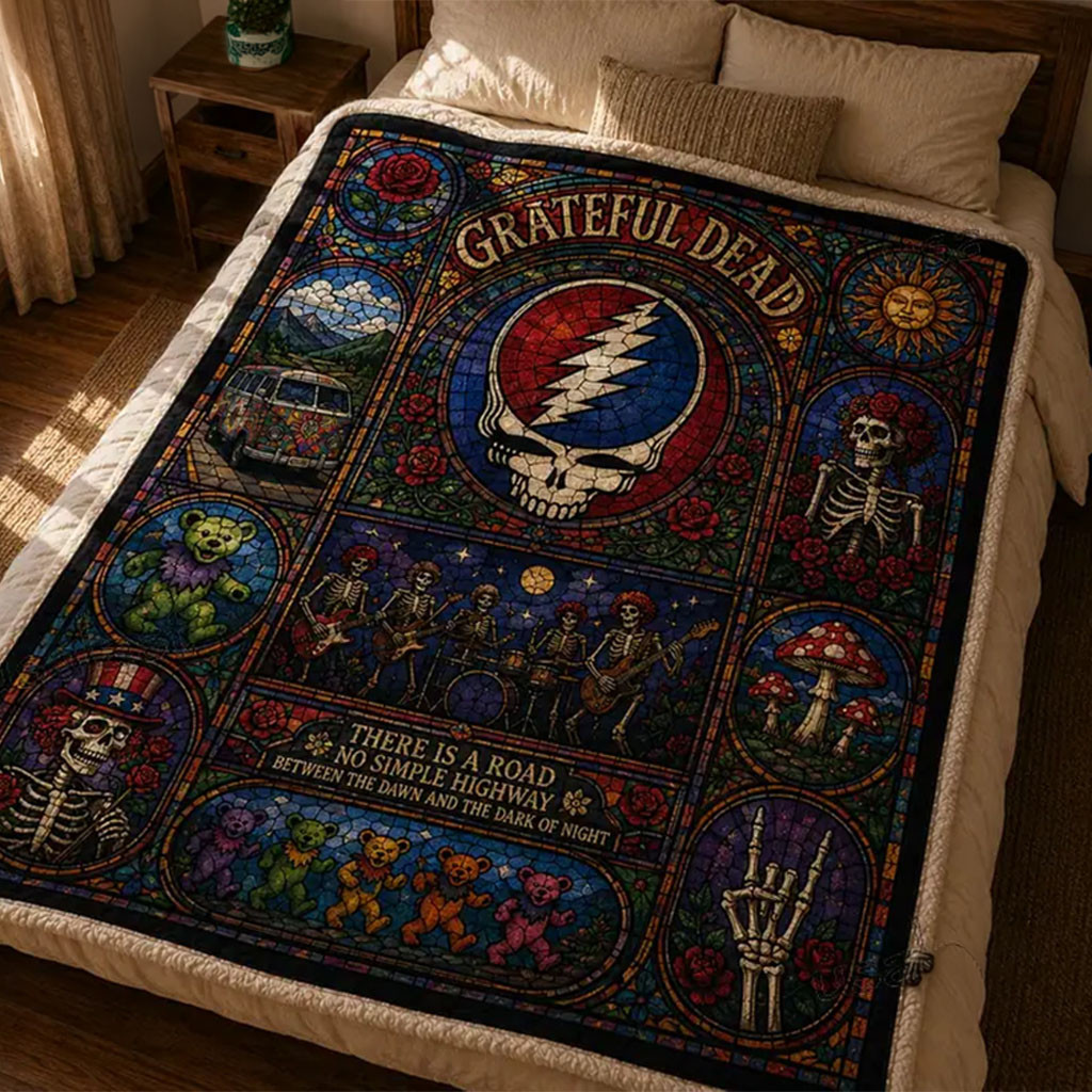 Grateful Dead Steal Your Face Stained Glass Quilt Blanket Grateful Dead Merch Bed Decor Ideas