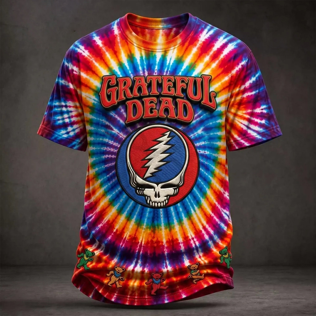 Grateful Dead Tie-Dye Steal Your Face Skull Rainbow Music T-Shirt Grateful Dead Merch Father's Day