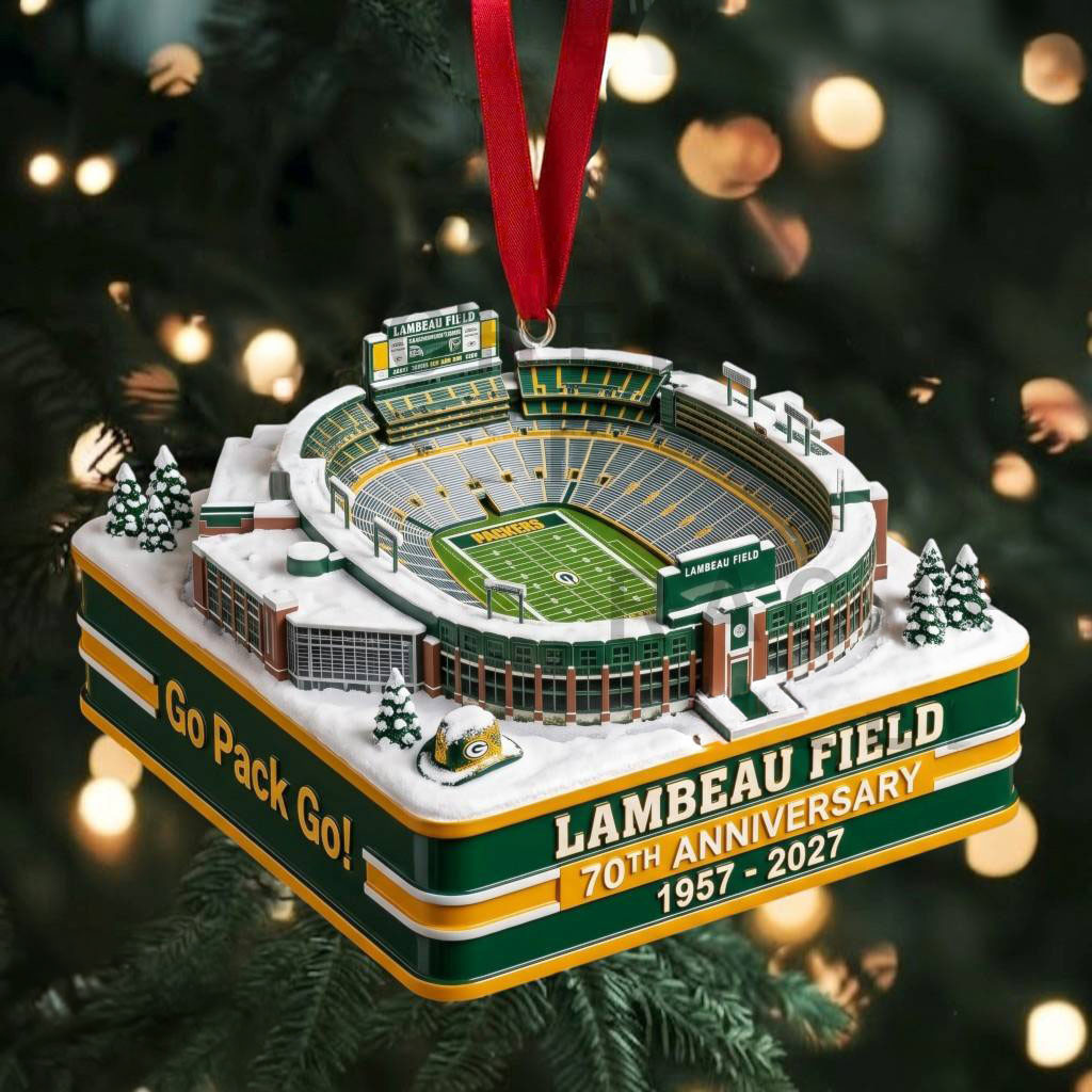 Green Bay Packers 1957-2027 70th Anniversary Lambeau Field Christmas Ornament Packers Merch