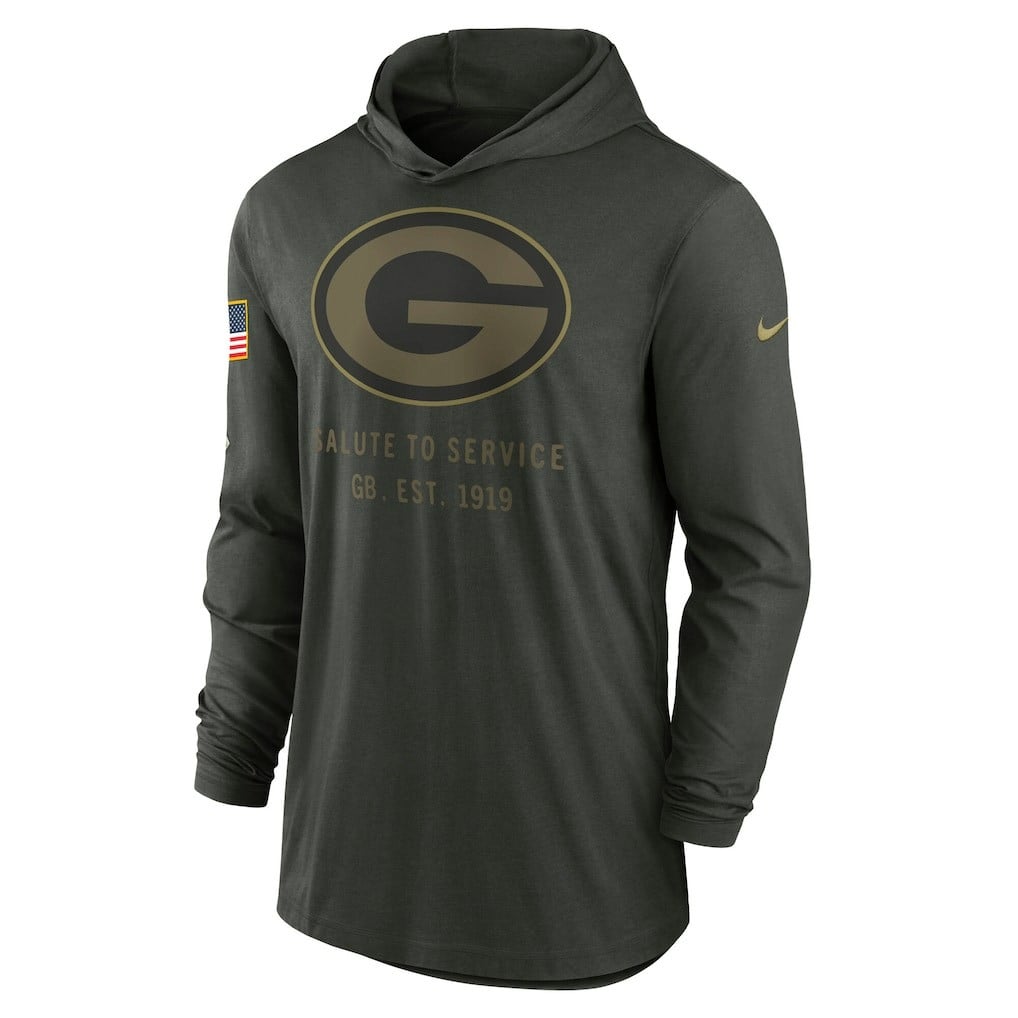 Green Bay Packers 2025 Salute to Service Sideline Dri-FIT Lightweight Hooded Pullover - Forest Green - Image 2