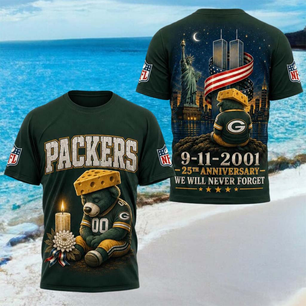 Green Bay Packers 25th Anniversary 9 11 2001 We Will Never Forget Shirt Packers Merch Fans Gifts