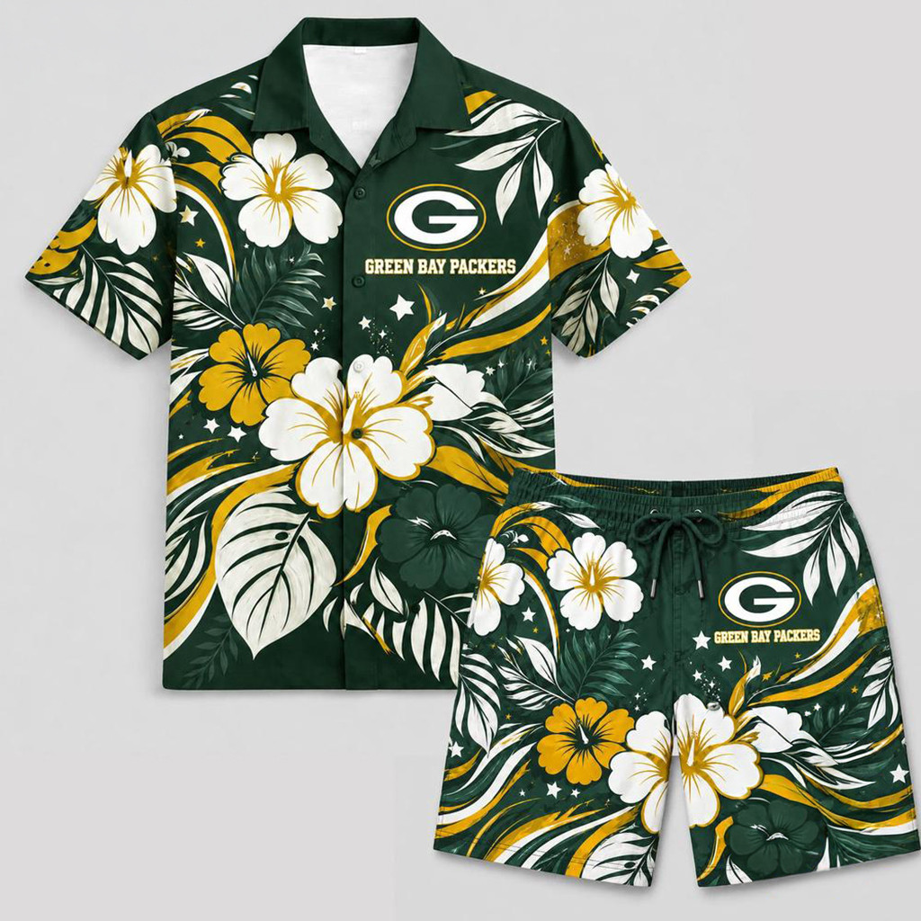 Green Bay Packers Floral Summer Hawaiian Shirt And Shorts Set 2026 Packers Merch Cool Gifts