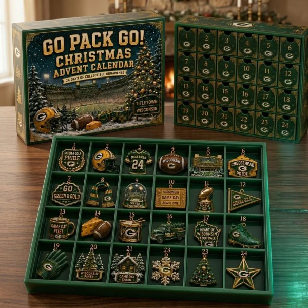 Green Bay Packers Go Pack Go Christmas Advent Calendar Packers Merch Gift For Football Fans - Image 2