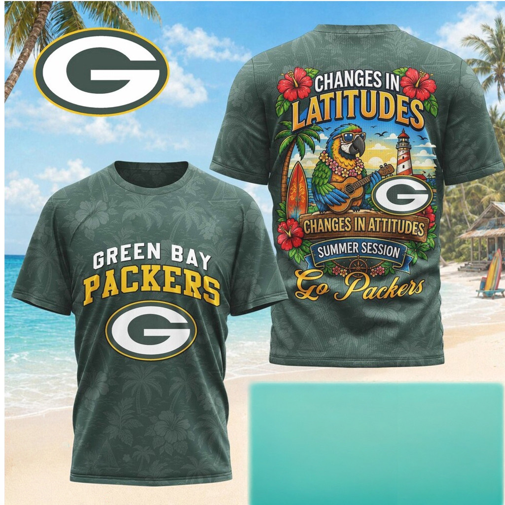 Green Bay Packers Margaritaville Tropical Parrot Summer T-Shirt Packers Merch Best Fan Gifts