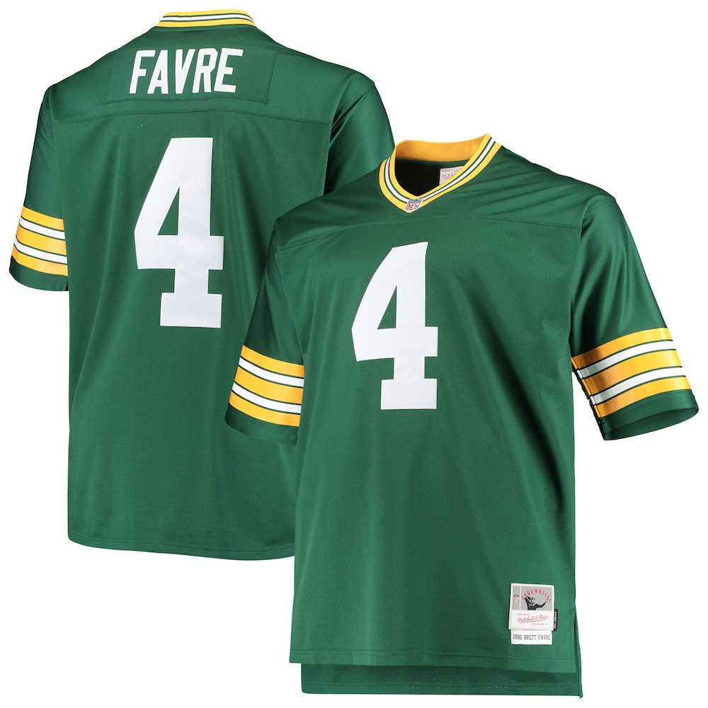 Green Bay Packers Merch - Men's Brett Favre 1996 Retired Player Replica Jersey, Big & Tall, Green - Mitchell & Ness - Cool Football Gift Ideas