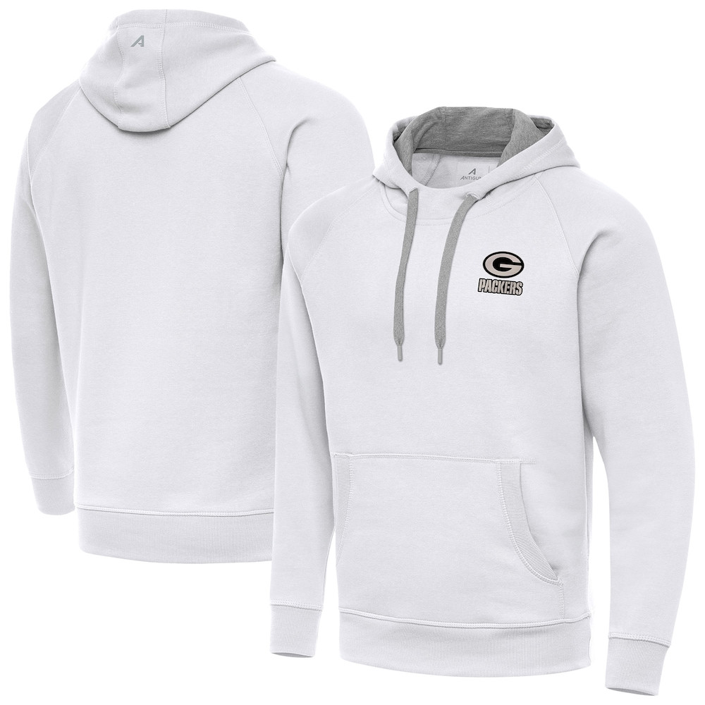 Green Bay Packers Merch - Men's Brushed Carbon Victory Pullover Hoodie, White - Antigua - American Football Gift Ideas