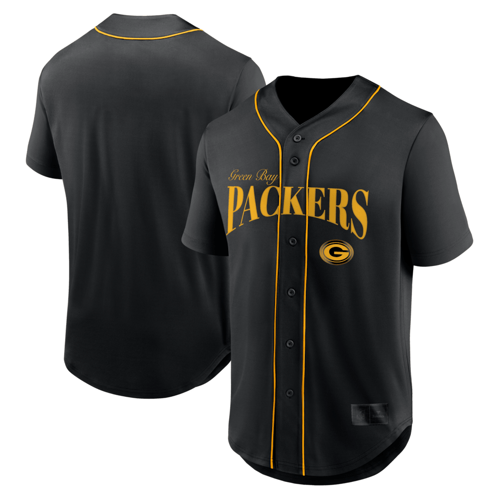 Green Bay Packers Merch - Men's Fanatics After Hours Button-Up Baseball Top, Black - Best Football Gift Ideas