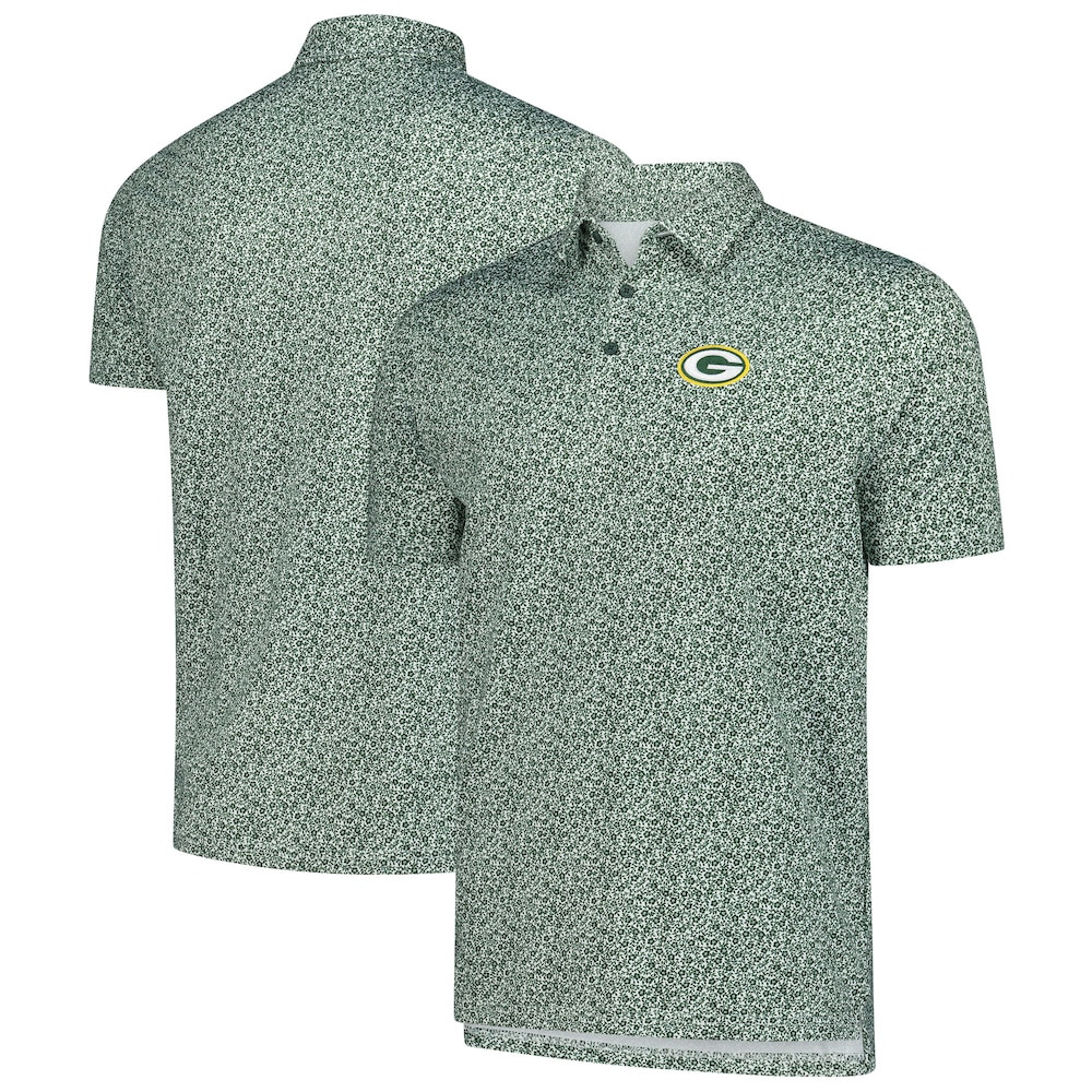 Green Bay Packers Merch - Men's Field Ditsy Polo, Green - Antigua - Best Presents For Football Lovers