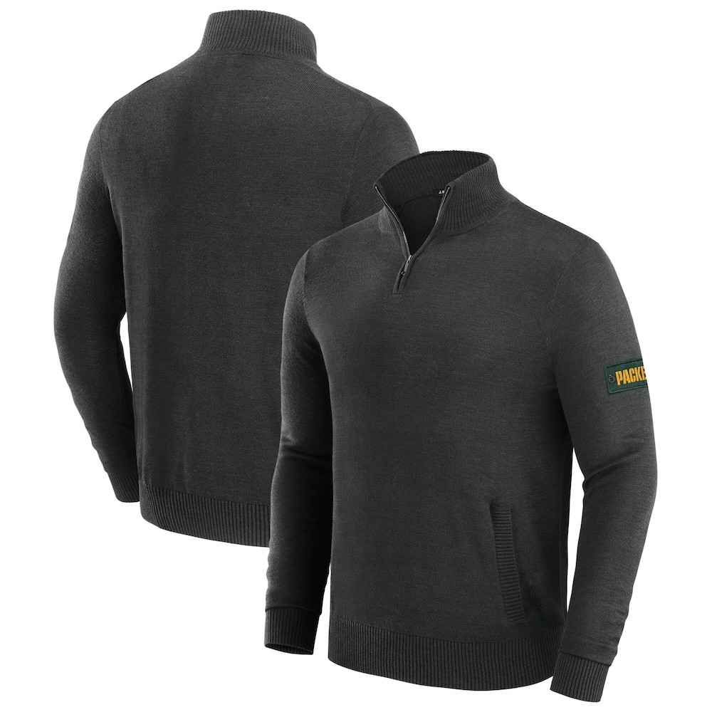 Green Bay Packers Merch - Men's Franchise Quarter-Zip Sweater, Black - J. Palmer - Gift Ideas For Football Lovers
