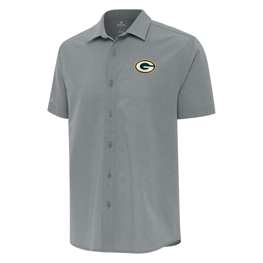 Green Bay Packers Merch - Men's Gray Activate Woven Button-Up Shirt - Antigua - Best Presents For Football Lovers