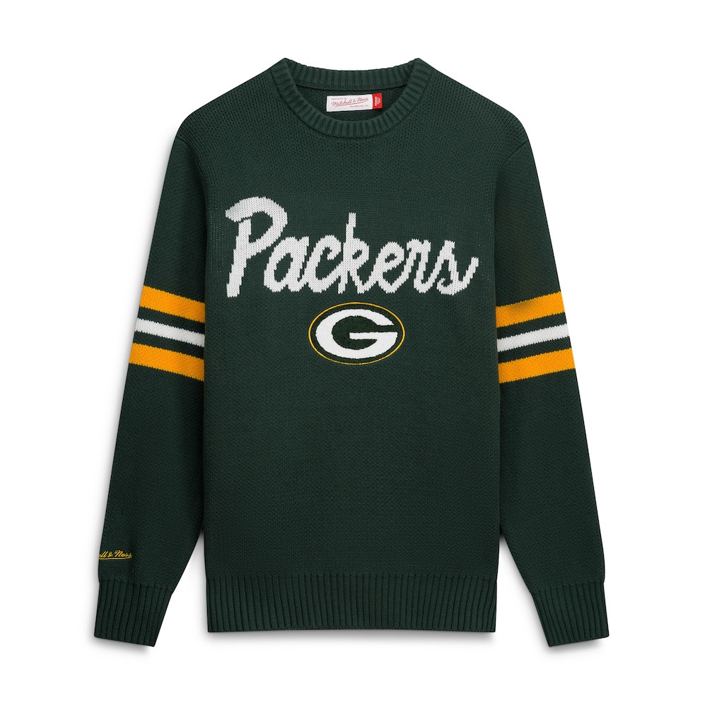 Green Bay Packers Merch - Men's Head Coach Sweater, Green - Mitchell & Ness - Football Related Gifts