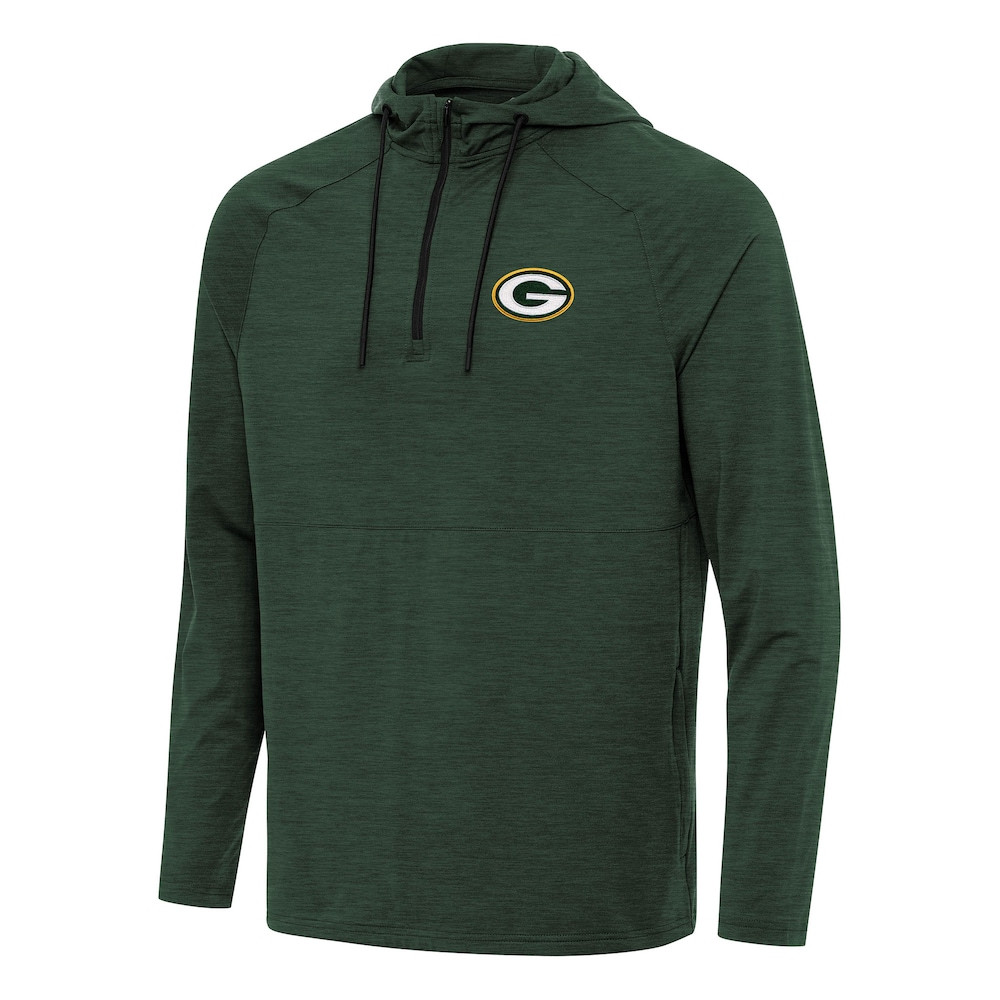 Green Bay Packers Merch - Men's Hunter Spikes Quarter-Zip Pullover Hoodie, Green - Antigua - Football Christmas Gifts