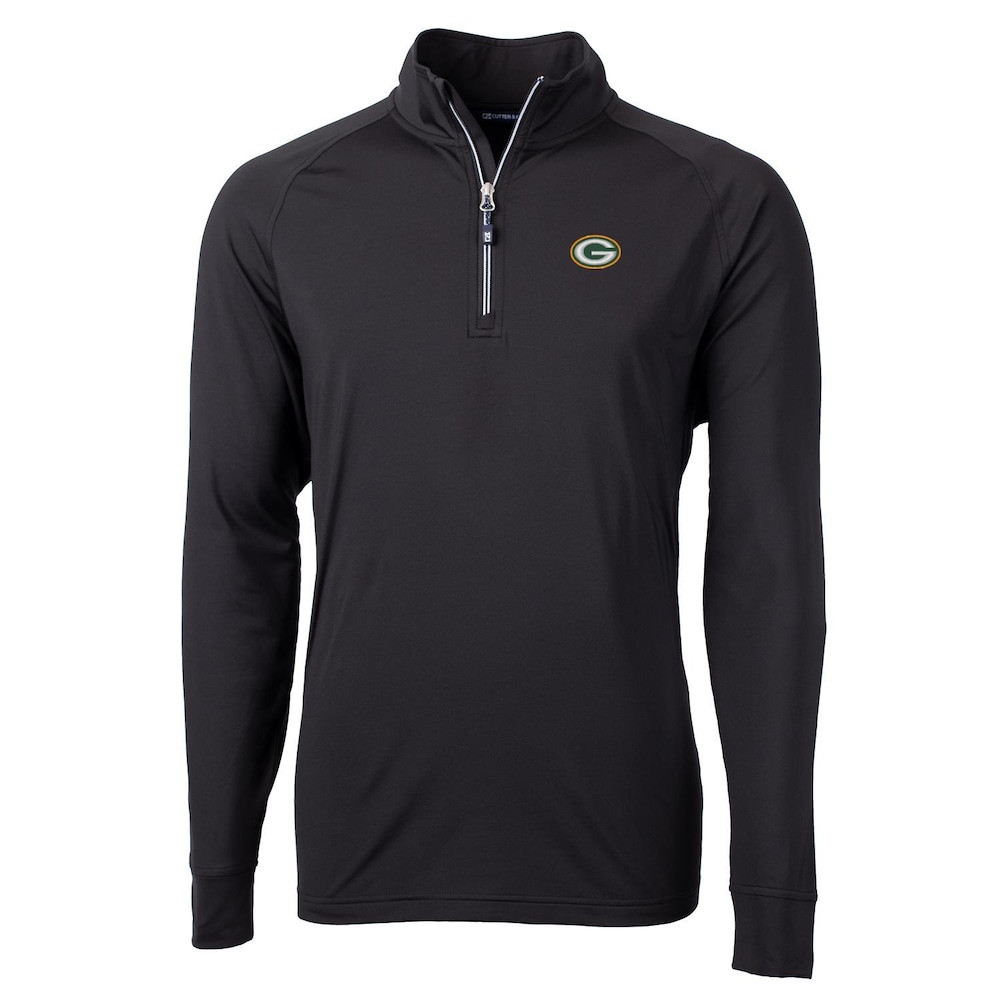 Green Bay Packers Merch - Men's Quarter-Zip Pullover Jacket, Big & Tall, Black - Cutter & Buck - Birthday Gift For Football Lover