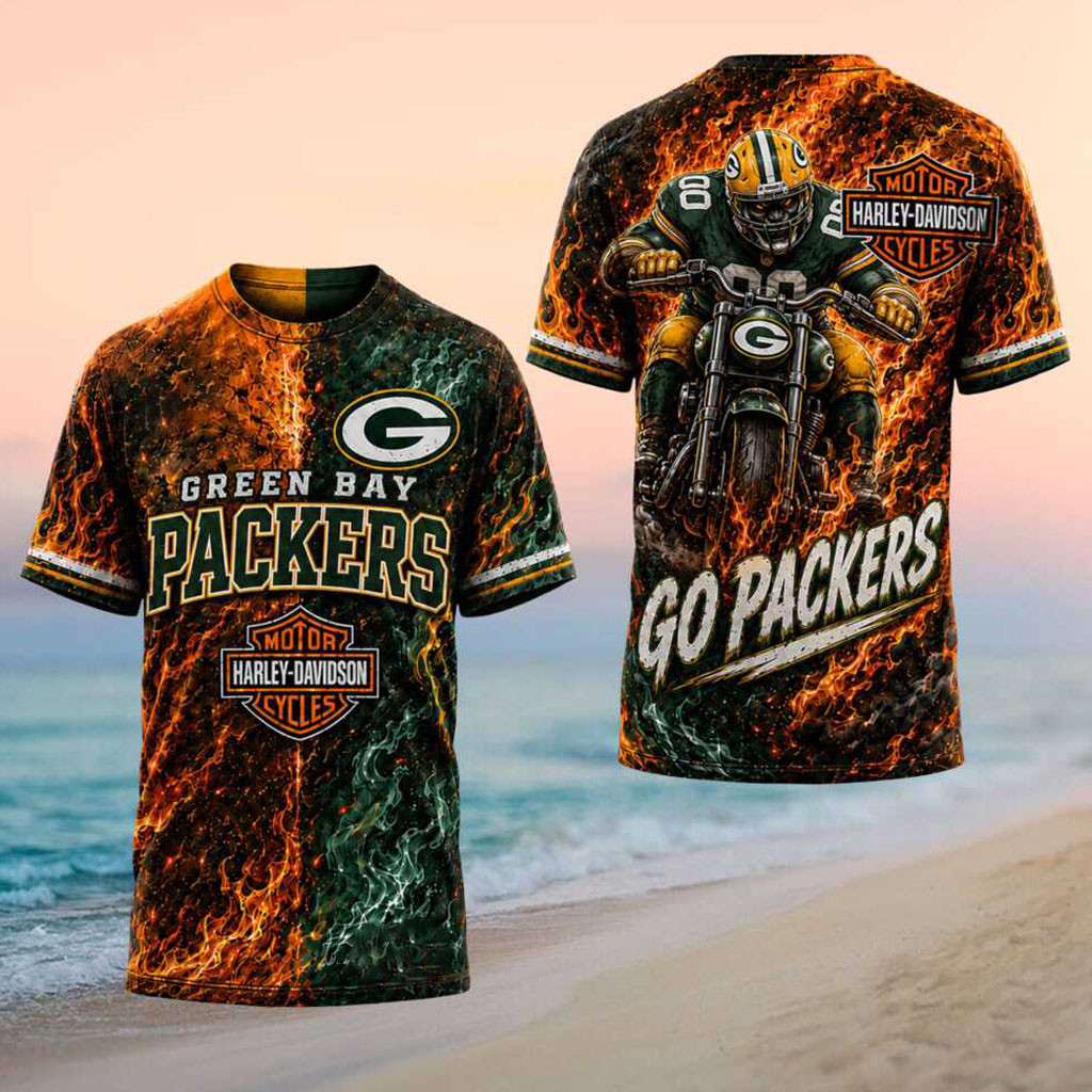 Green Bay Packers Motorcycle Rider Flame Shirt Packers Merch Football Fan Gift Ideas