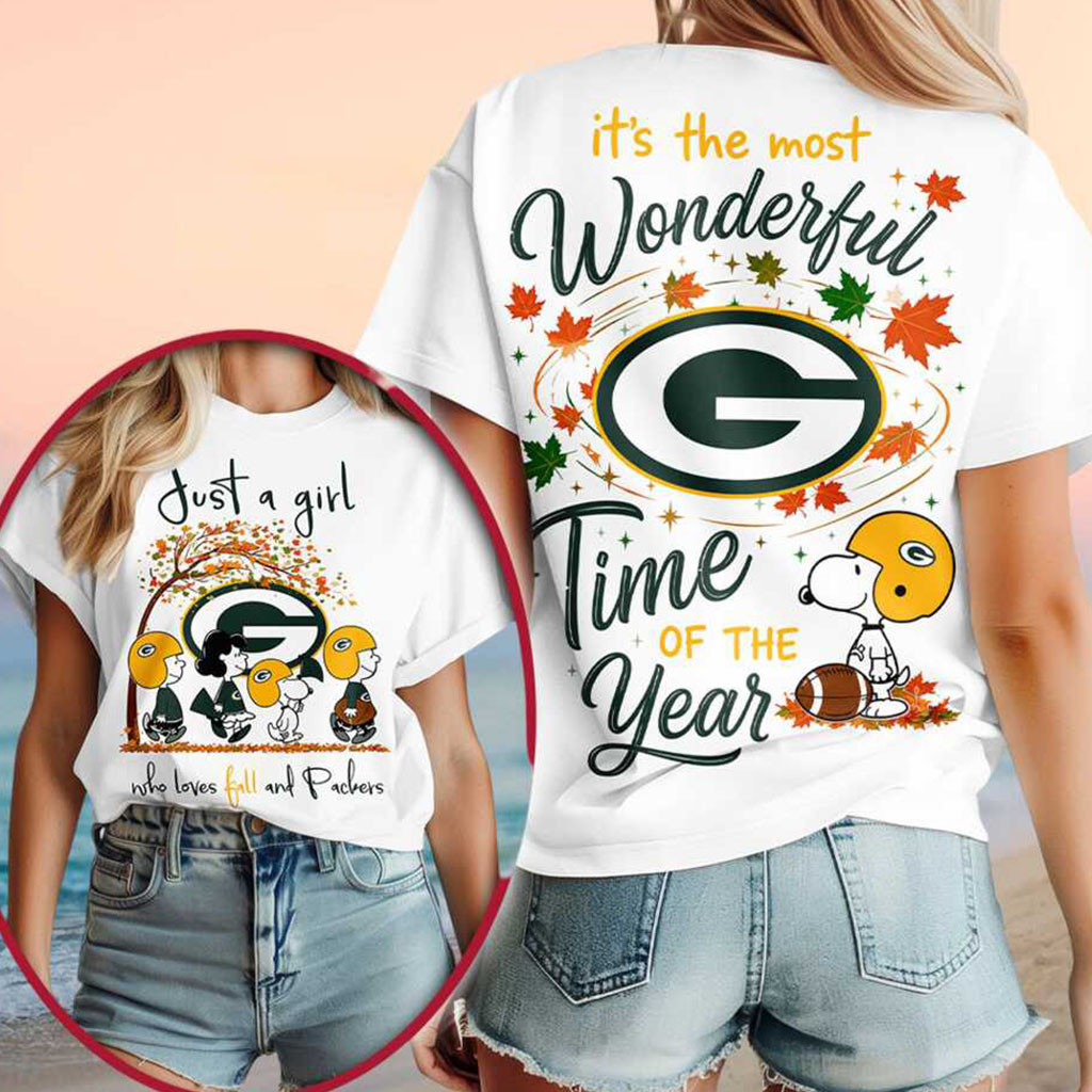 Green Bay Packers Snoopy Fall Wonderful Time Shirt Packers Merch Football Themed Gifts