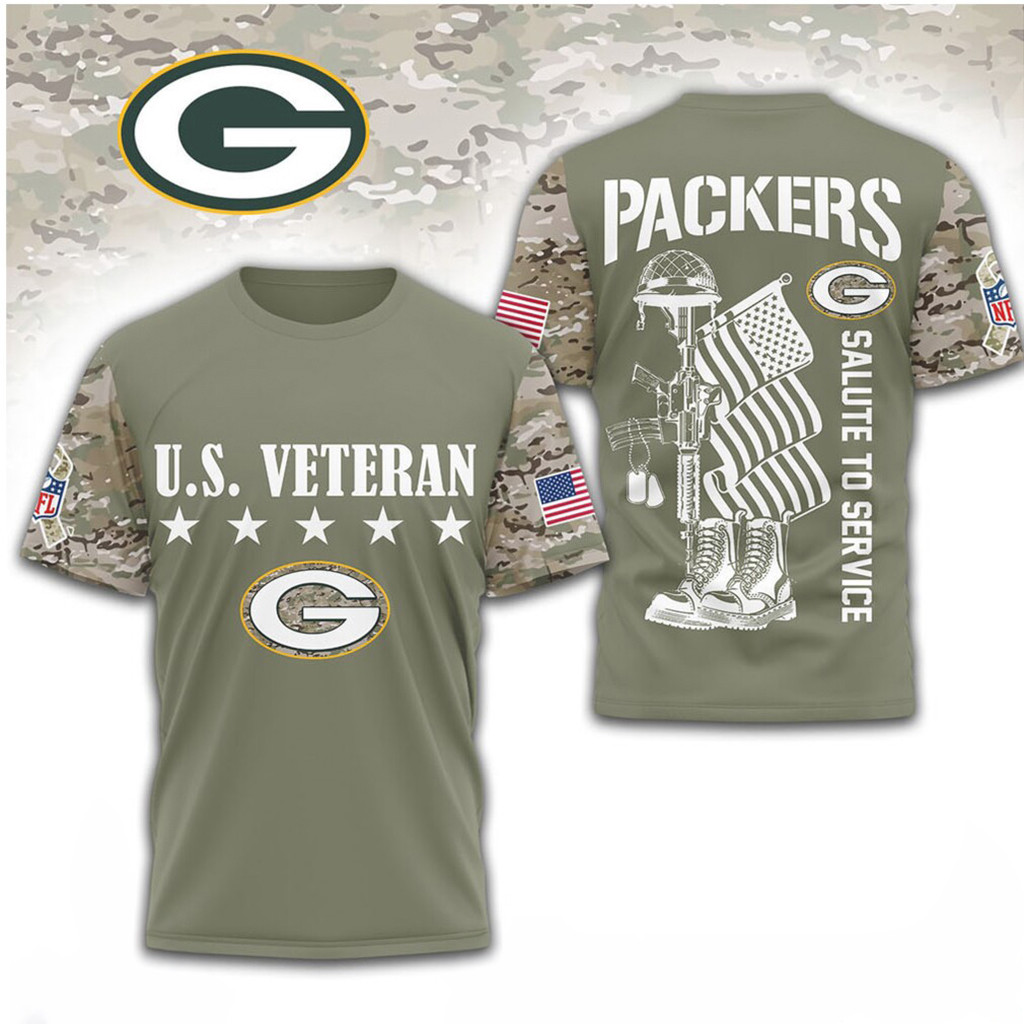 Green Bay Packers US Veteran Salute To Service T-Shirt Military Apparel Packers Merch Gifts