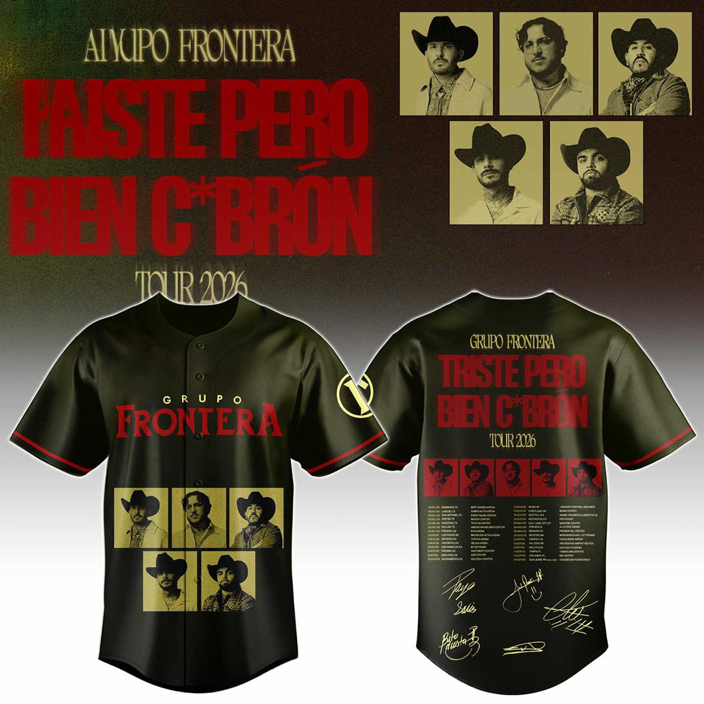 Grupo Frontera US Tour 2026 Triste Pero Bien C'Bron Baseball Jersey Grupo Frontera Band Merch