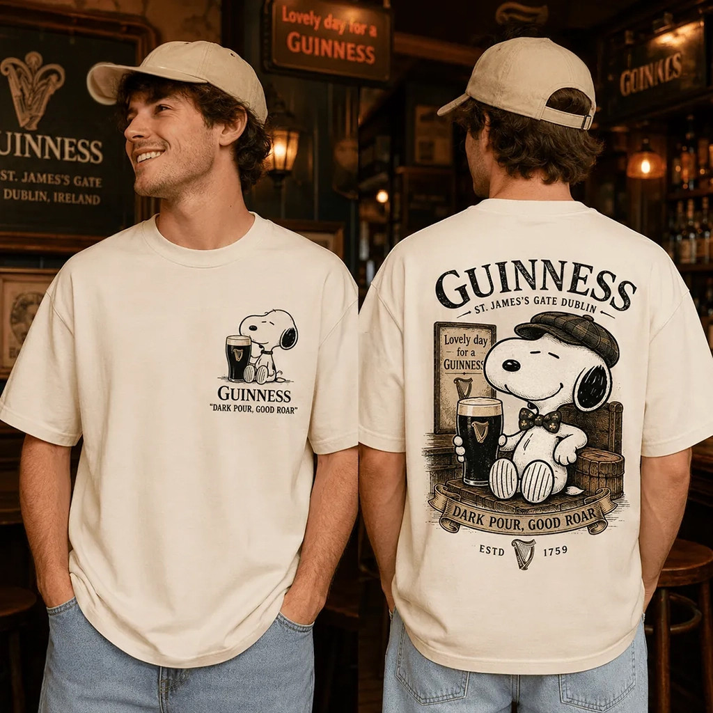 Guinness X Snoopy Vintage Cream T-Shirt Dark Pour Good Roar Shirt Gifts For Fathers