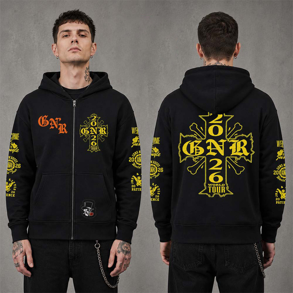 Guns N Roses 2026 World Tour Merch Cross Zip Up Hoodie GNR Merch Gift For Band Fans