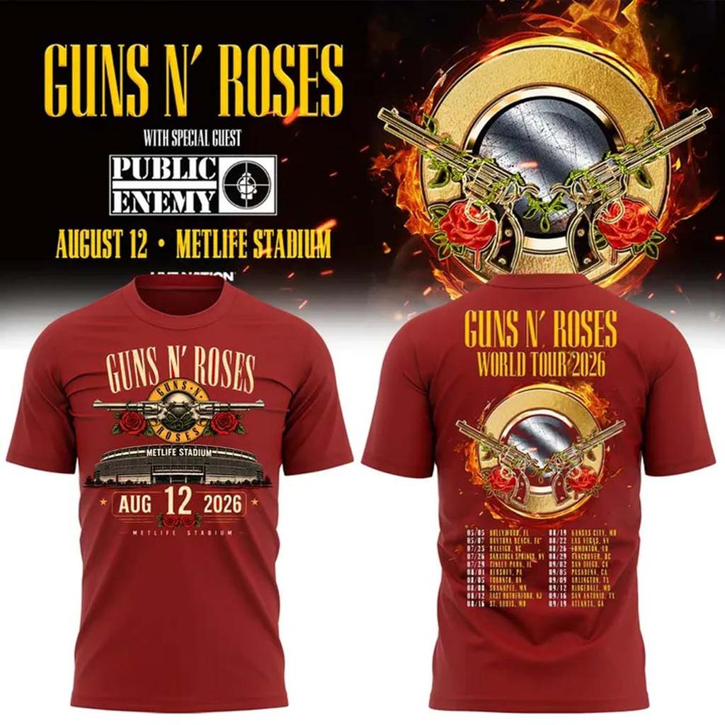 Guns N' Roses X MetLife Stadium 2026 Merch GNR World Tour Dates T-Shirt Music Fan Apparel
